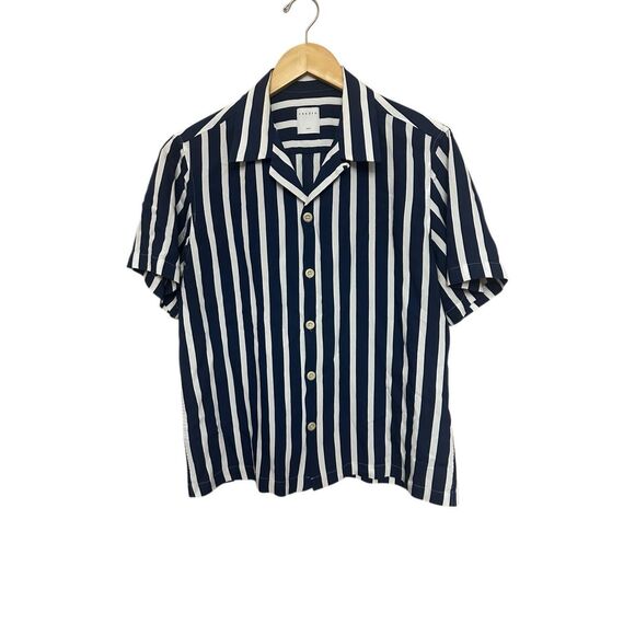 Sandro Paris Striped Short Sleeve Button Down Shirt Size: XL - Picture 1 of 9